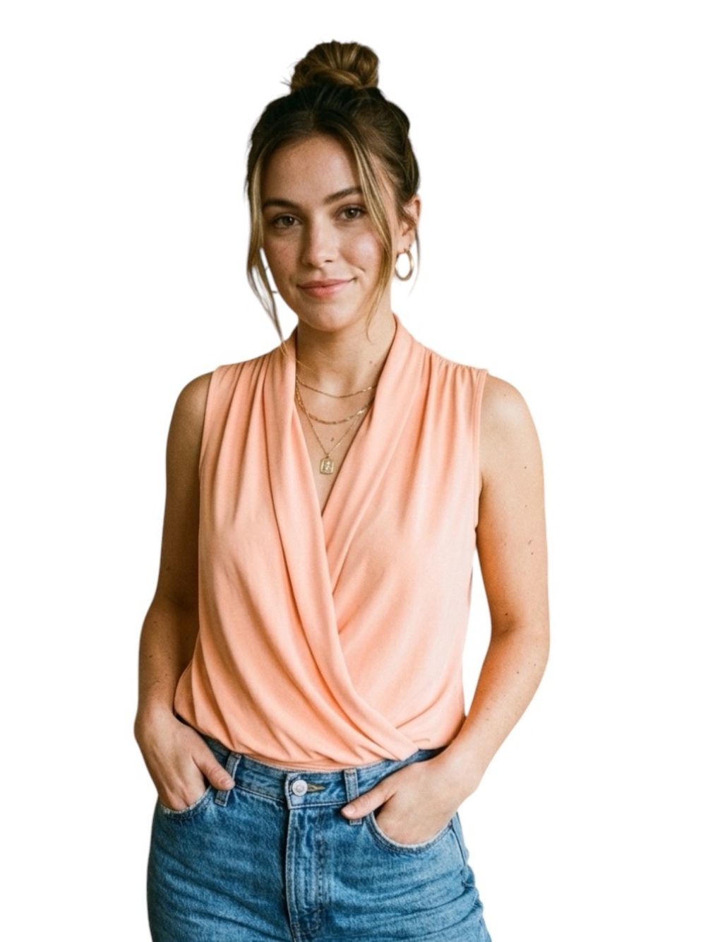 Catherine Malandrino Peach Wrap Blouse Sleeveless Top Draped S Small